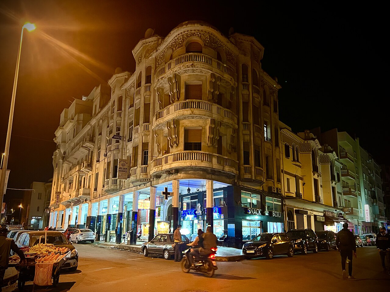 Casablanca, Morocco at night, November 2023 - Corner building
